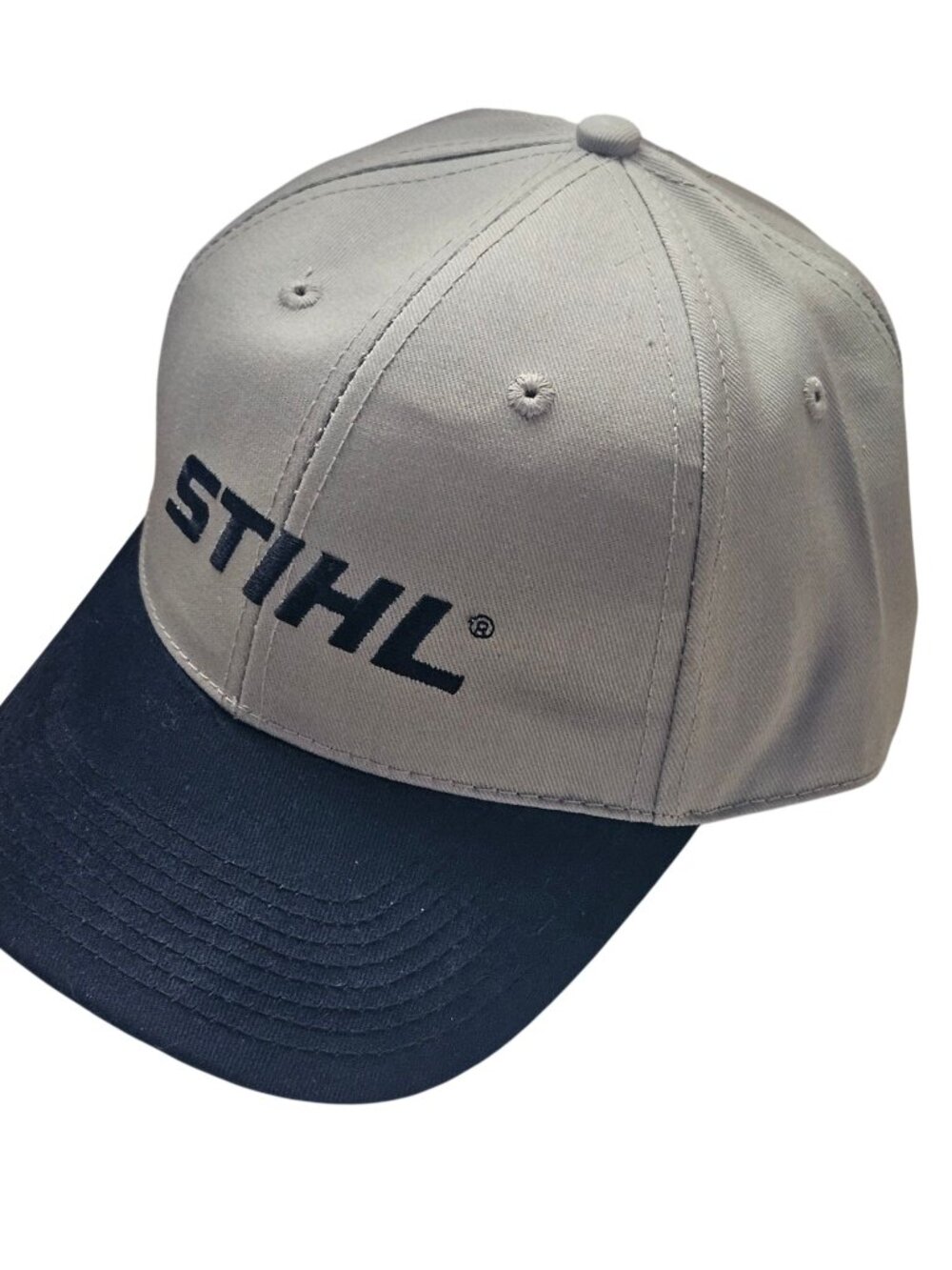 STIHL Hat Mens One Size Adjustable Tan Navy Embroidered Logo Back Text Forks WA